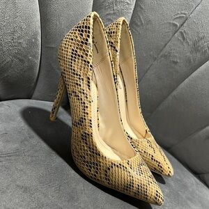 Anne Michelle Tan Snake Print Heels